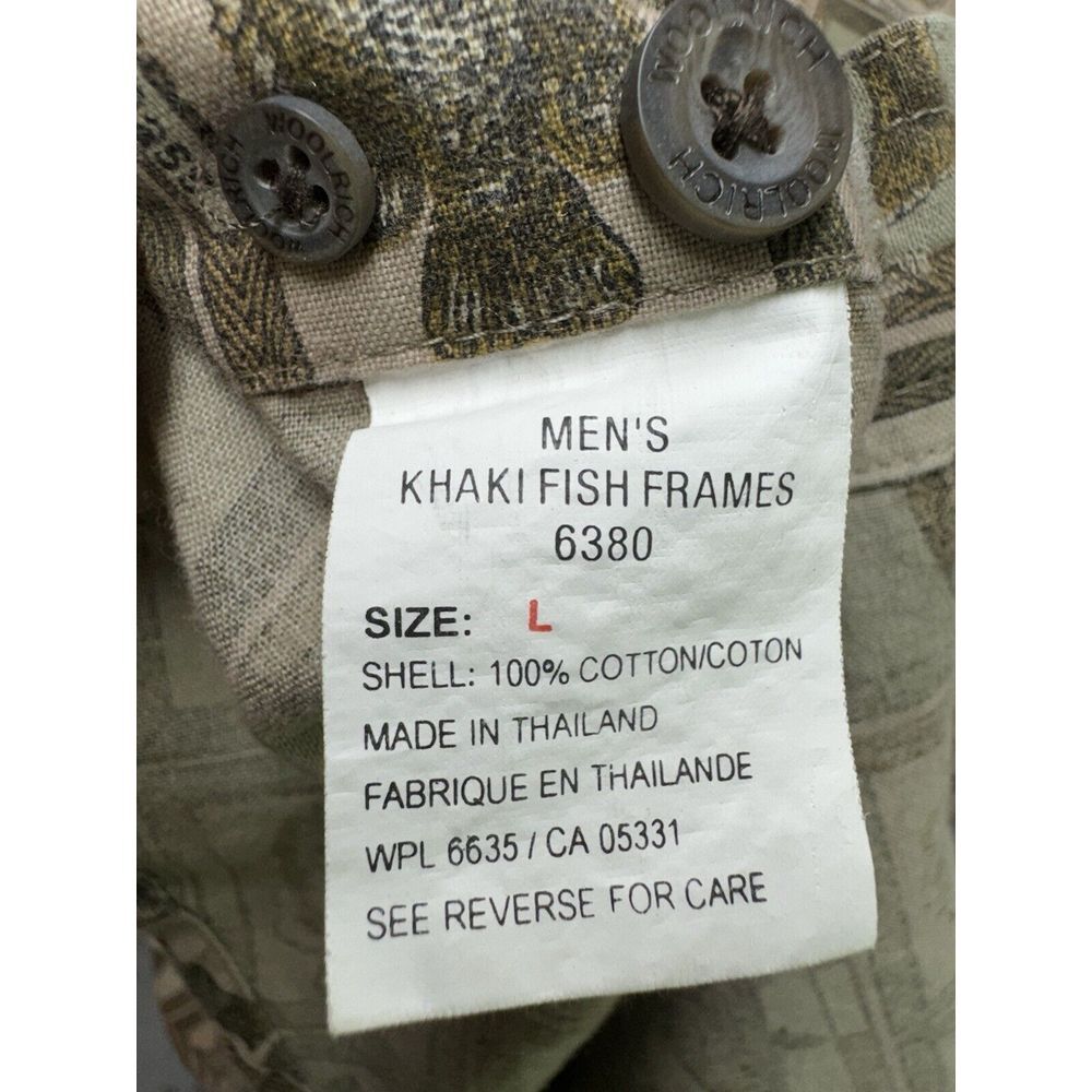 Woolrich Men's Shirt L Khaki Fish Print Long Sleeve‎ Button Up Outdoors 6380 - Picture 10 of 11